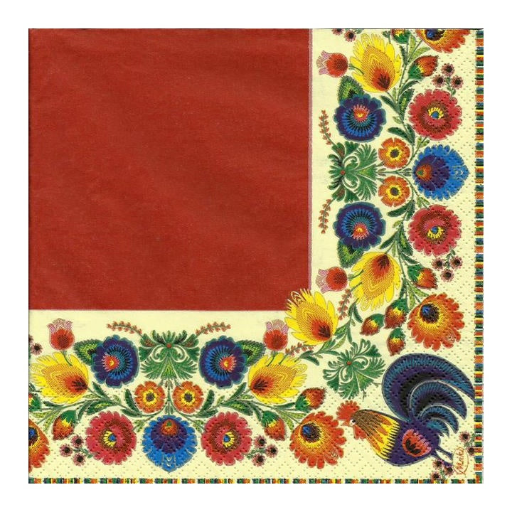 servetele eco pentru decoupage folk cocks red cream 1 buc ro mxhslog016804