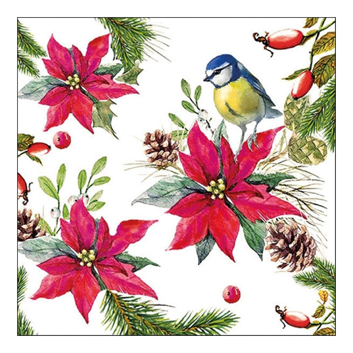servetele pentru decoupage bird on poinsettia 1 buc ro mxh33314640