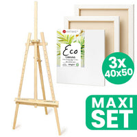 set șevalet de atelier artmie și 3 panze de pictura eco 40x50 cm