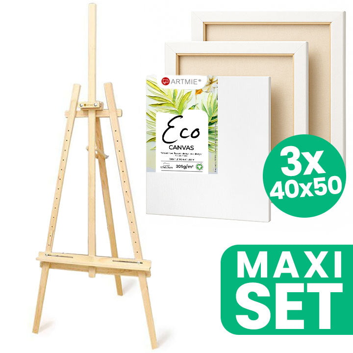 set șevalet de atelier artmie și 3 panze de pictura eco 40x50 cm