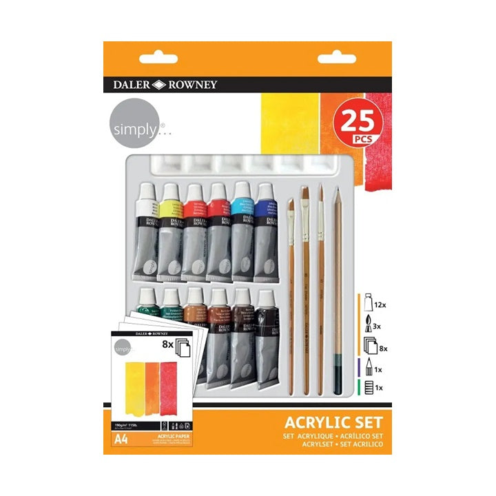 set acrilic daler rowney cu accesorii 25 buc ro dlr126500410