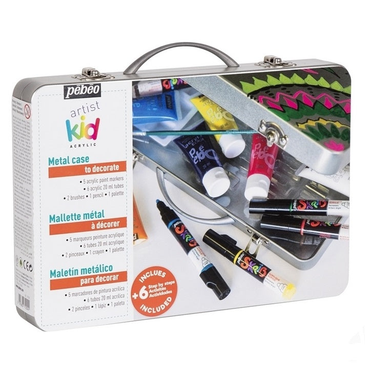set acrilic pentru copii pebeo in carcasa metalica 15 bucati ro pbo371202