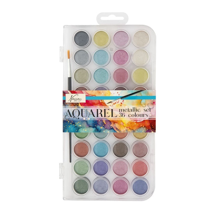 set acuarela metalica nassau 36 buc pensula ro rmsar0527ge