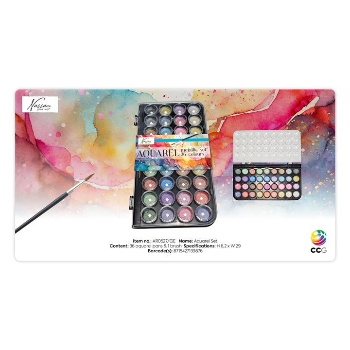 set acuarela metalica nassau 36 buc pensula ro rmsar0527ge