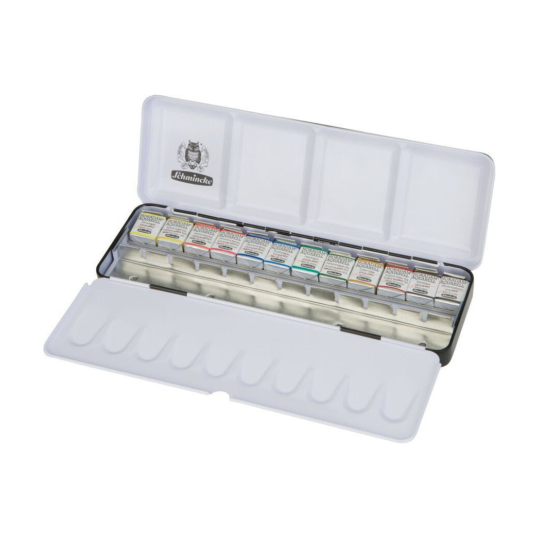 Set acuarele în cutie metalică Schmincke HORADAM, 12 x 1/2 godete cu spațiu suplimentar