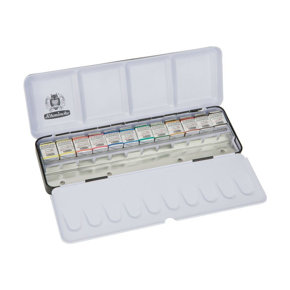 Set acuarele în cutie metalică Schmincke HORADAM, 12 x 1/2 godete cu spațiu suplimentar