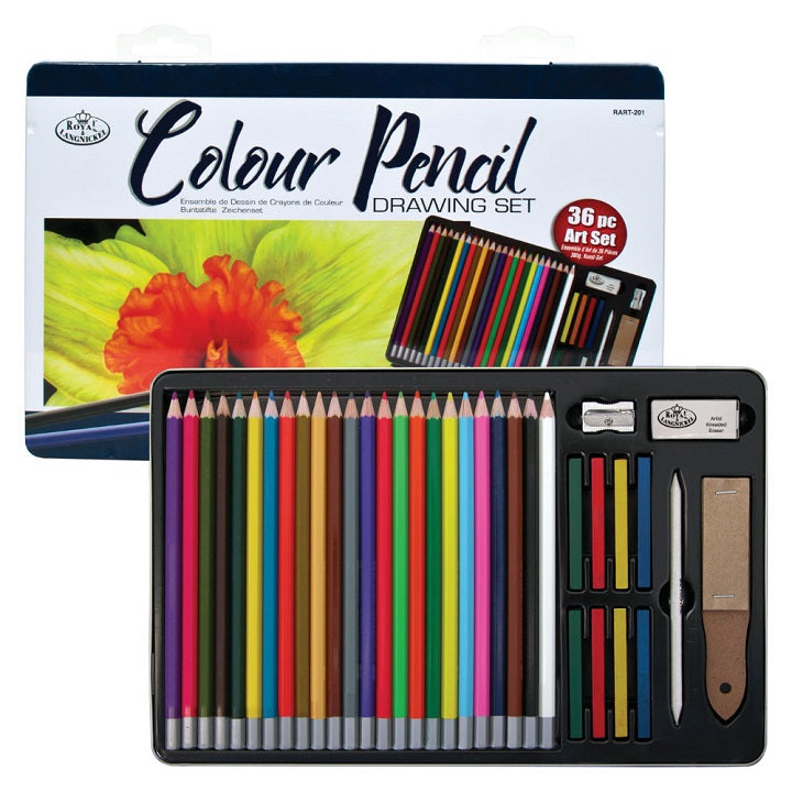 set creioane colorate intr o cutie metalica royal langnickel 36 buc ro rlgrart 201