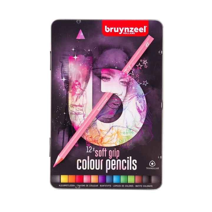 set creioane colorate triunghiulare bruynzeel 12 bucati ro rtl6021200