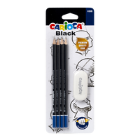 Set creioane triunghiulare Carioca Black 2/HB cu radieră, 4 buc