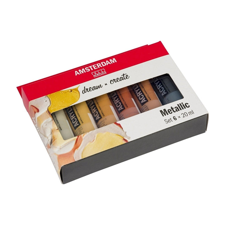 set culori acrilice amsterdam dream and create metallic 6 x 20 ml ro rtl17820501