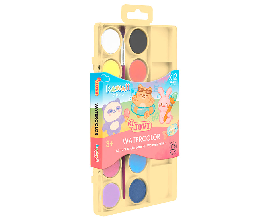 Set culori acuarelă JOVI Kawaii 22 mm - 12 buc cu pensulă