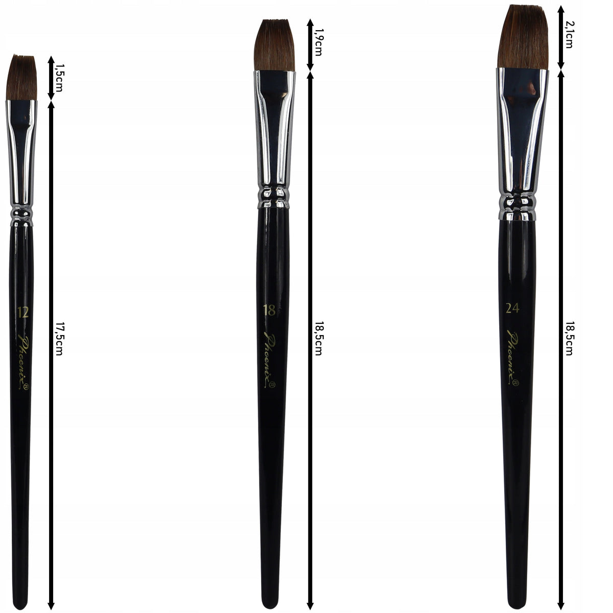 Set de 3 pensule plate Phoenix 6616S4 din păr de nevăstuică