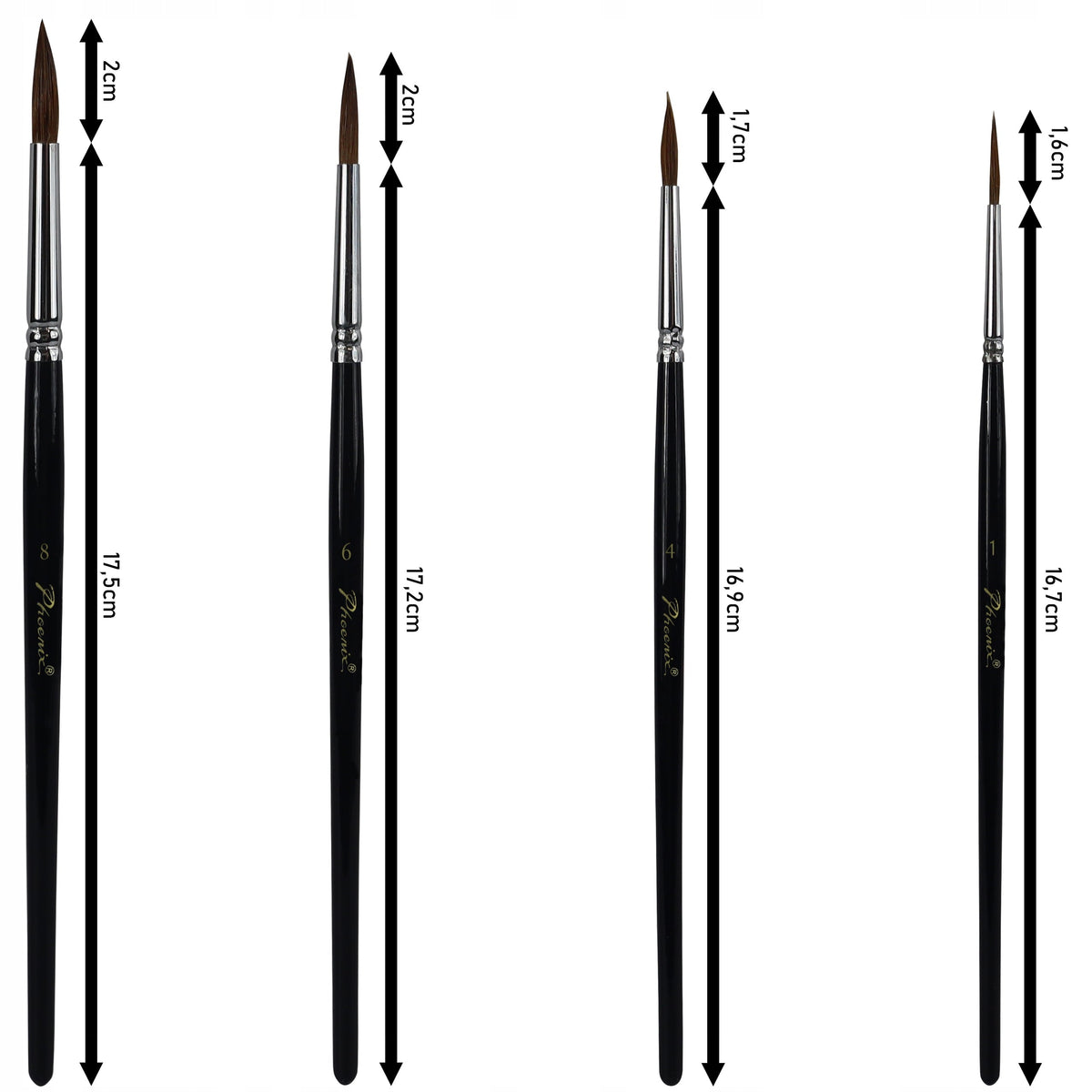 Set de 4 pensule Phoenix din păr de nevăstuică 6616S2