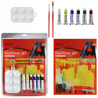 Set de 6 culori acrilice Phoenix, 6 x 12 ml, cu bloc, pensule și paletă
