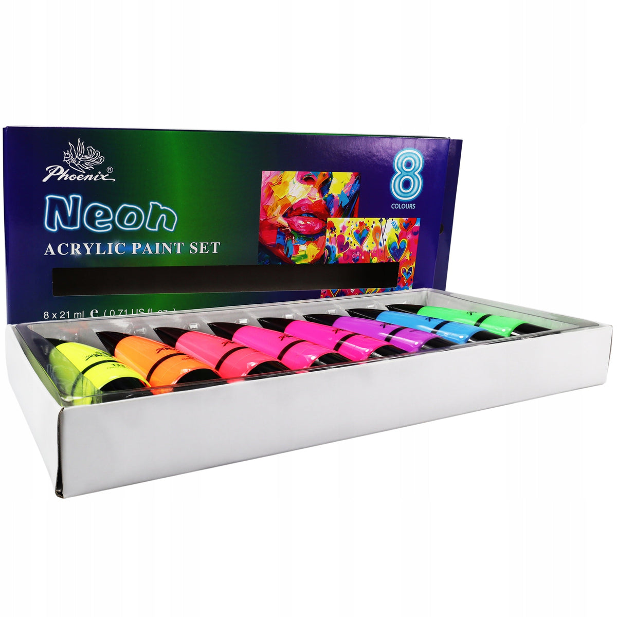 Set de 8 vopsele acrilice neon Phoenix, 8 x 21 ml