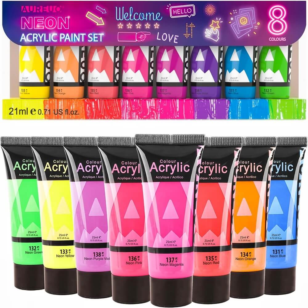 Set de 8 vopsele acrilice neon Phoenix, 8 x 21 ml