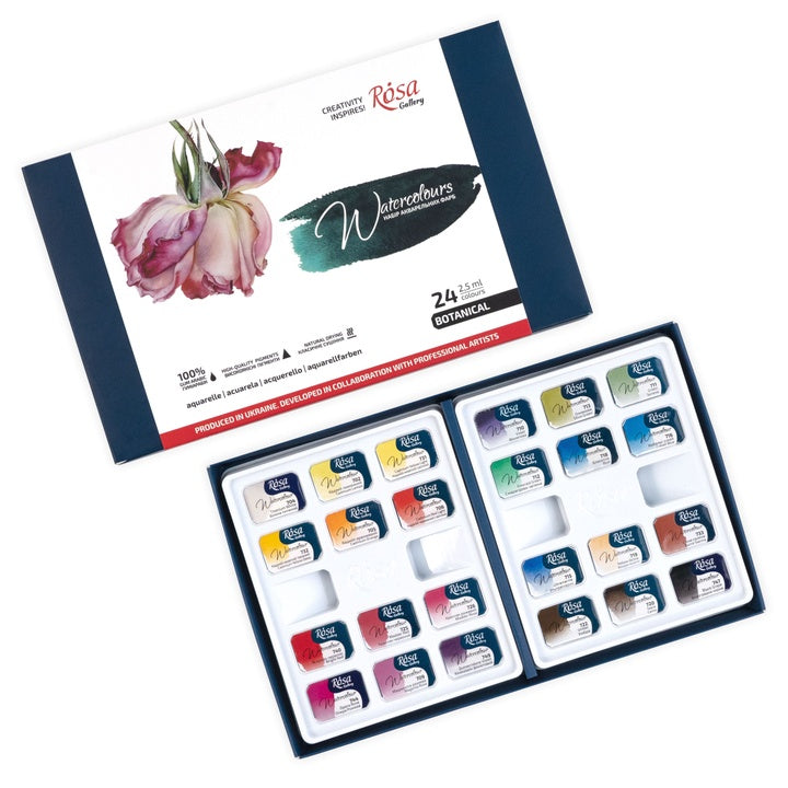 set de acuarele botanical 24 culori godete intregi carton rosa gallery