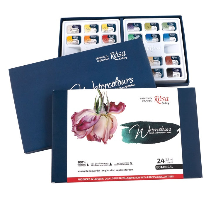 set de acuarele botanical 24 culori godete intregi carton rosa gallery