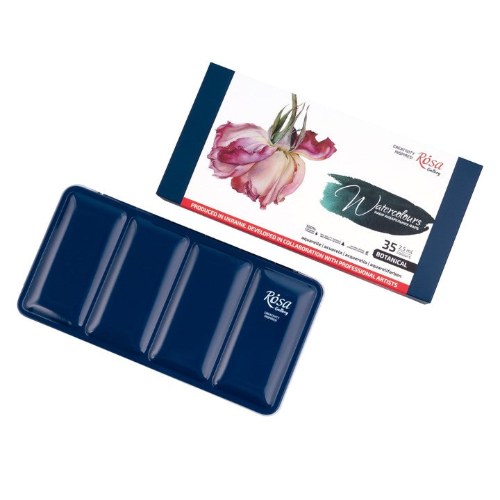 set de acuarele botanical rosa gallery carcasa metalica 35 culori godete intregi