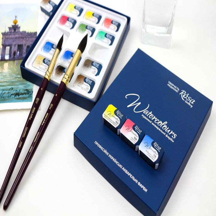 set de acuarele classic 12 culori godete intregi carton rosa gallery