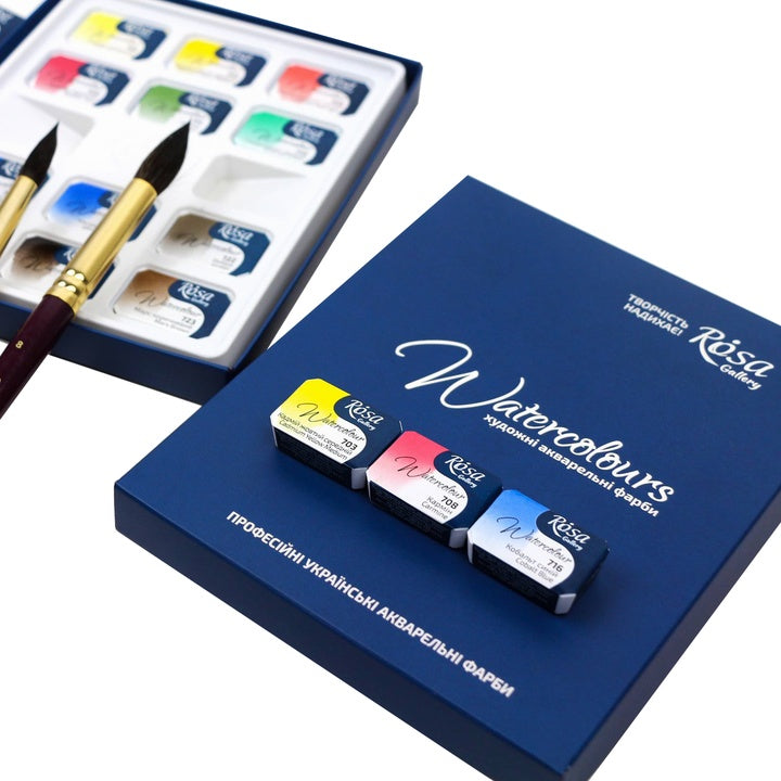 set de acuarele classic 12 culori godete intregi carton rosa gallery