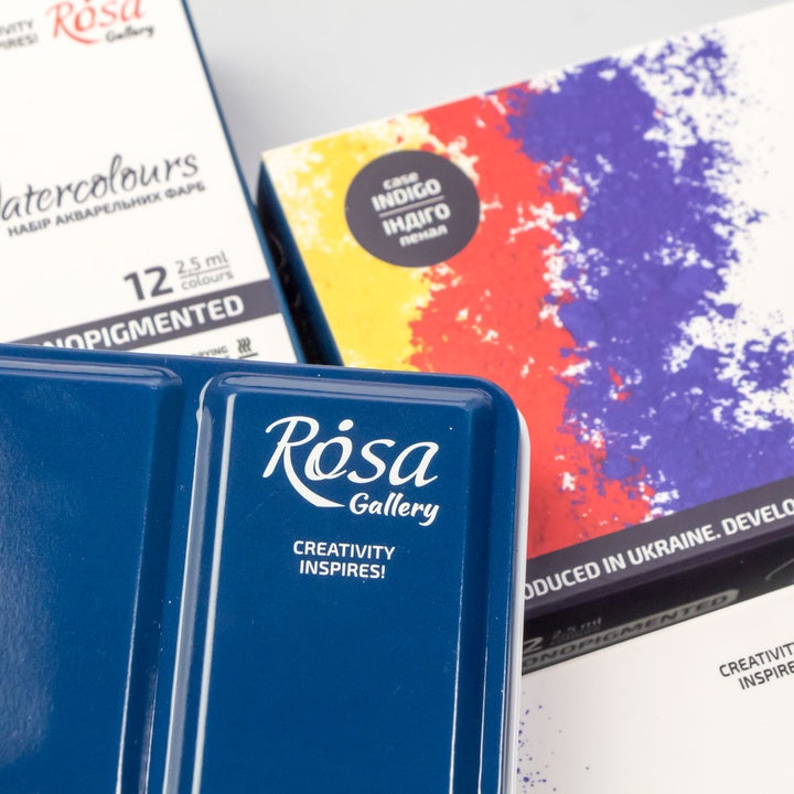 set de acuarele monopigmented rosa gallery carcasa metalica indigo 12 culori godete intregi