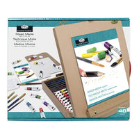 set de arta mixed media in cutie din lemn 48 de piese ro rlgrea6048