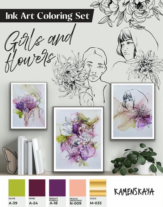 set de cerneala kamenskaya girls and flowers ro kmngandf