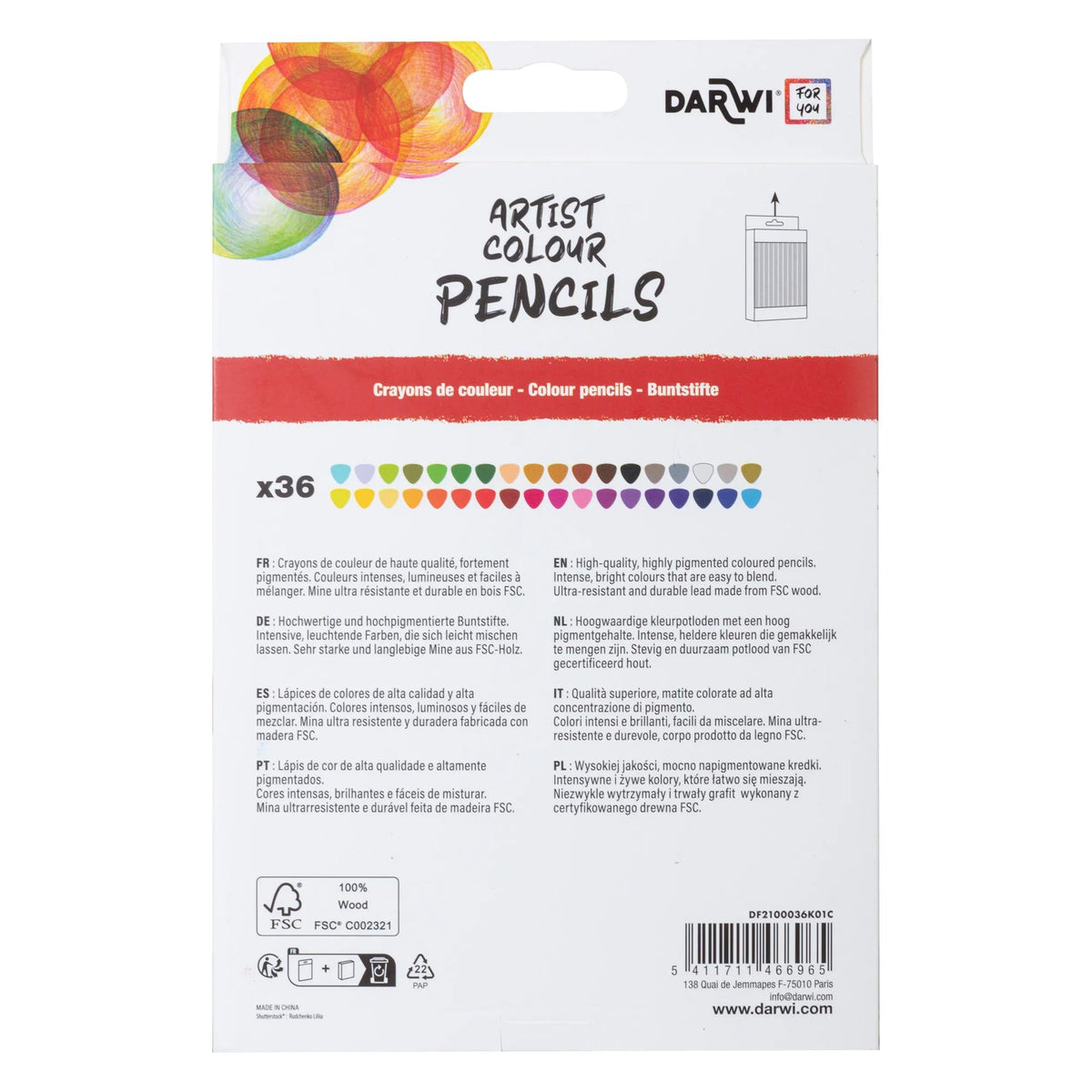 Set de creioane colorate DARWI 36 buc