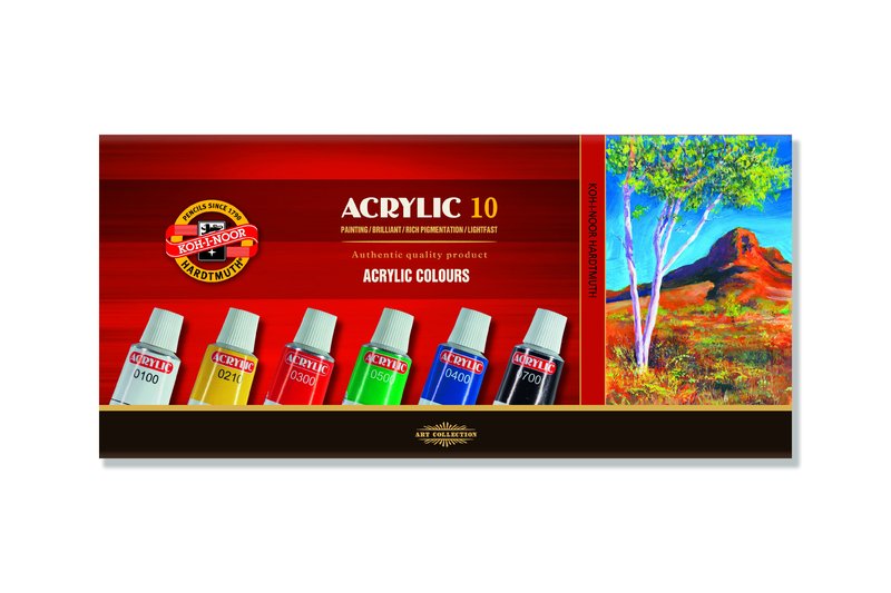 set de culori acrilice koh i noor 10 x 16 ml ro khn162703