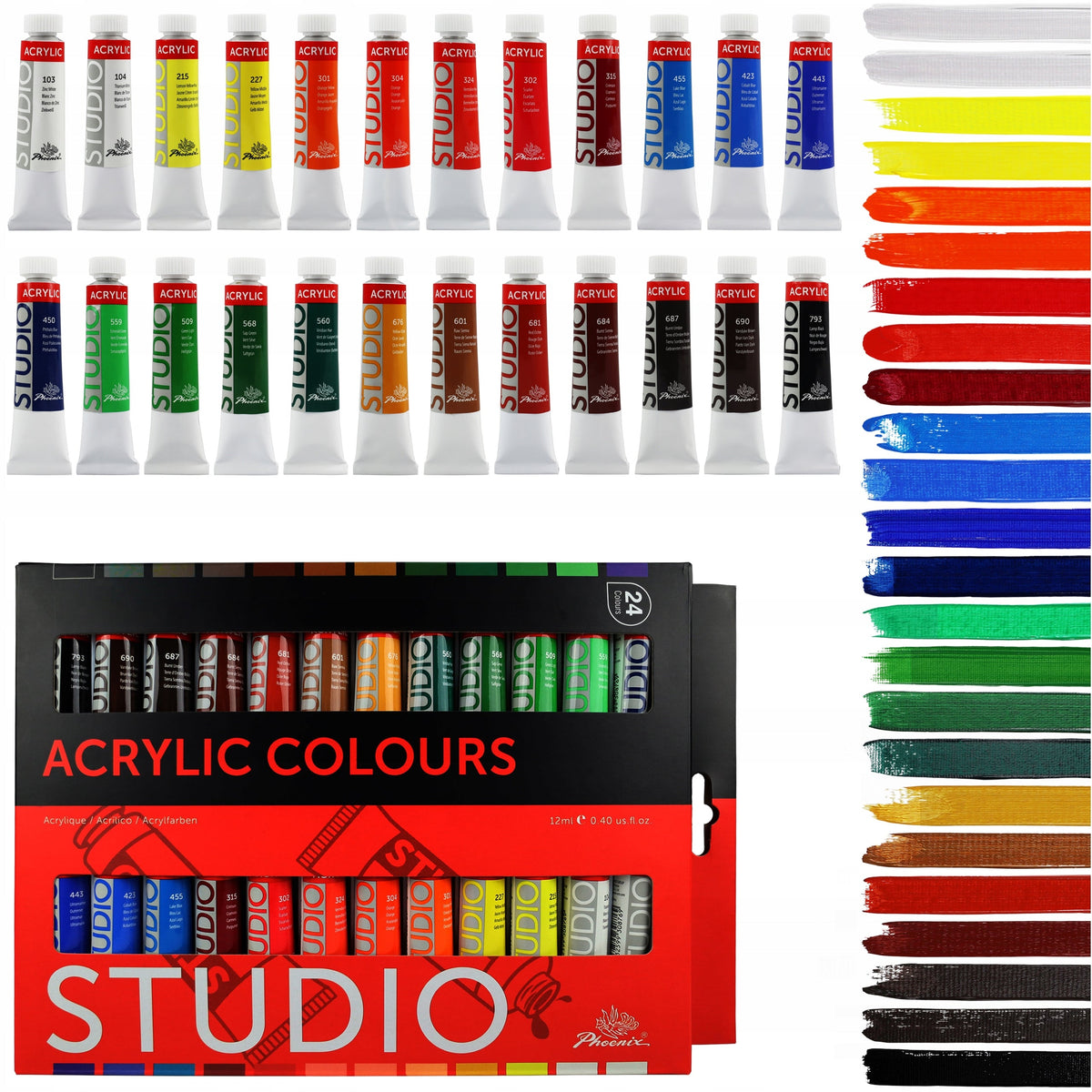 Set de culori acrilice Phoenix, 12–24 x 12 ml