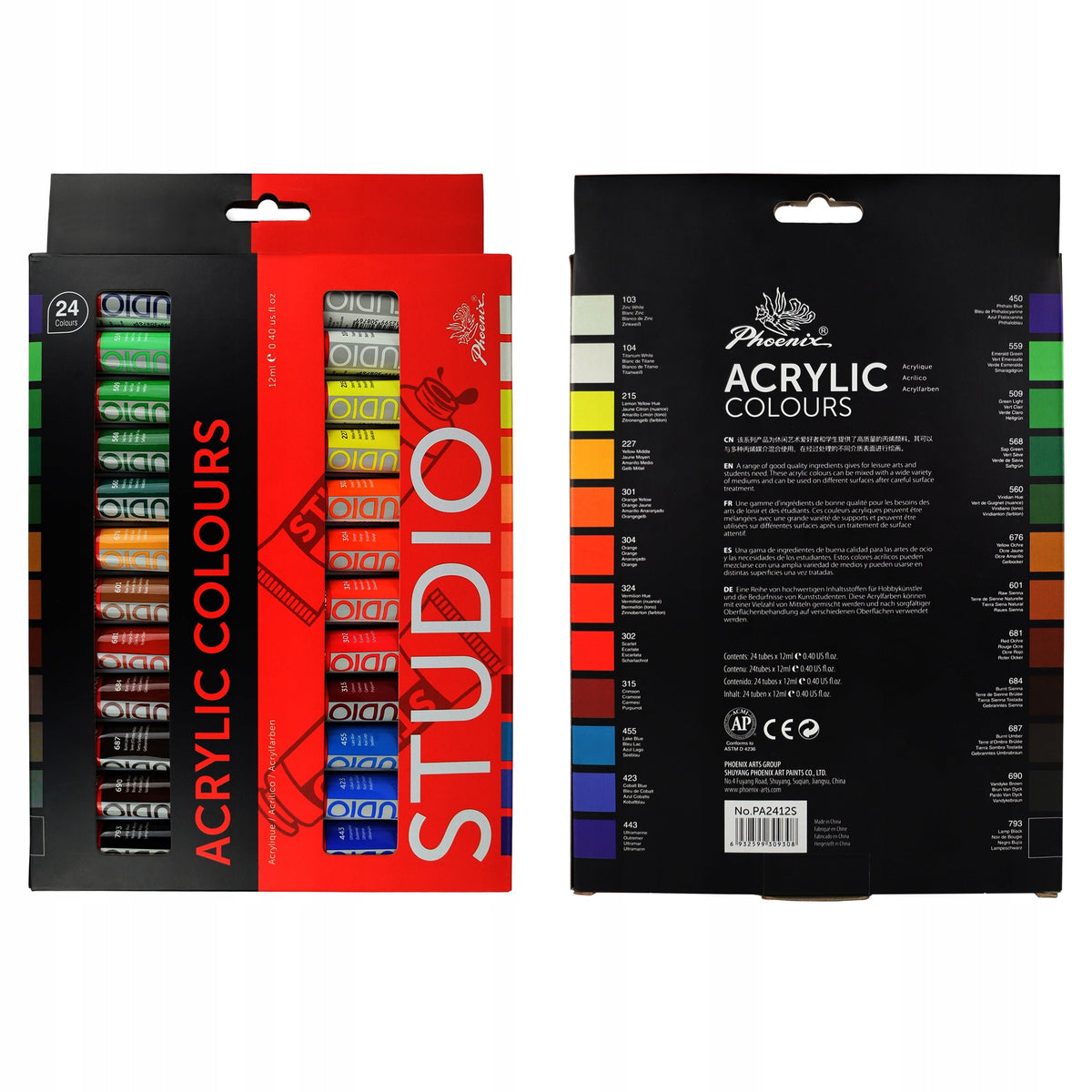 Set de culori acrilice Phoenix, 24 x 12 ml