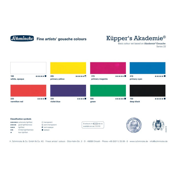 set de culori guaș de baza schmincke akademie 8 x 60 ml