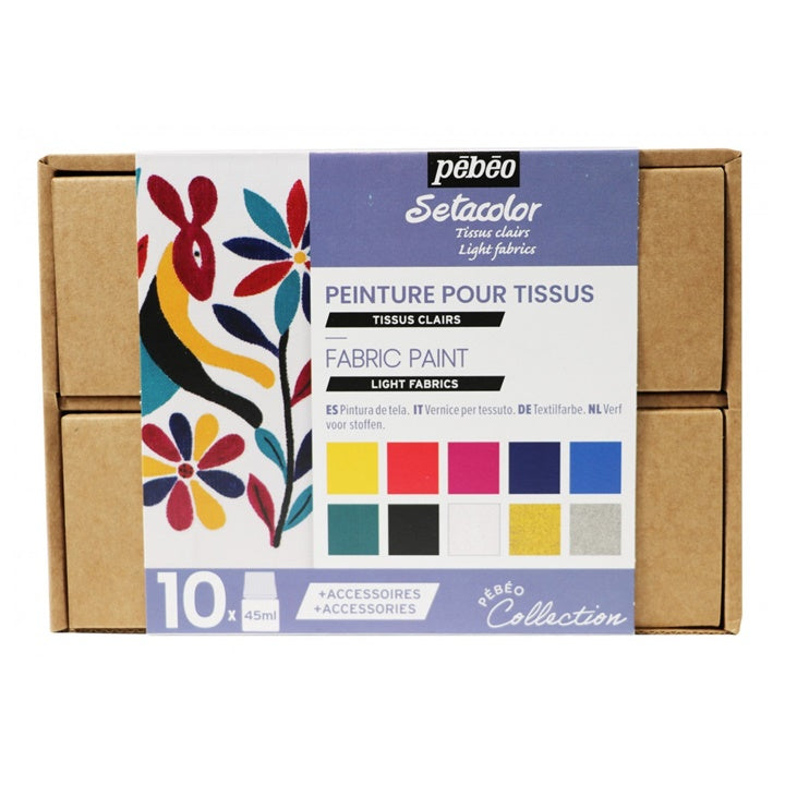 set de culori pebeo pentru textile deschise setacolor opaque 10x45 ml ro pbo758483