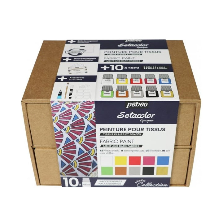 set de culori pebeo pentru textile deschise si inchise setacolor opaque 10x45 ml ro pbo758481