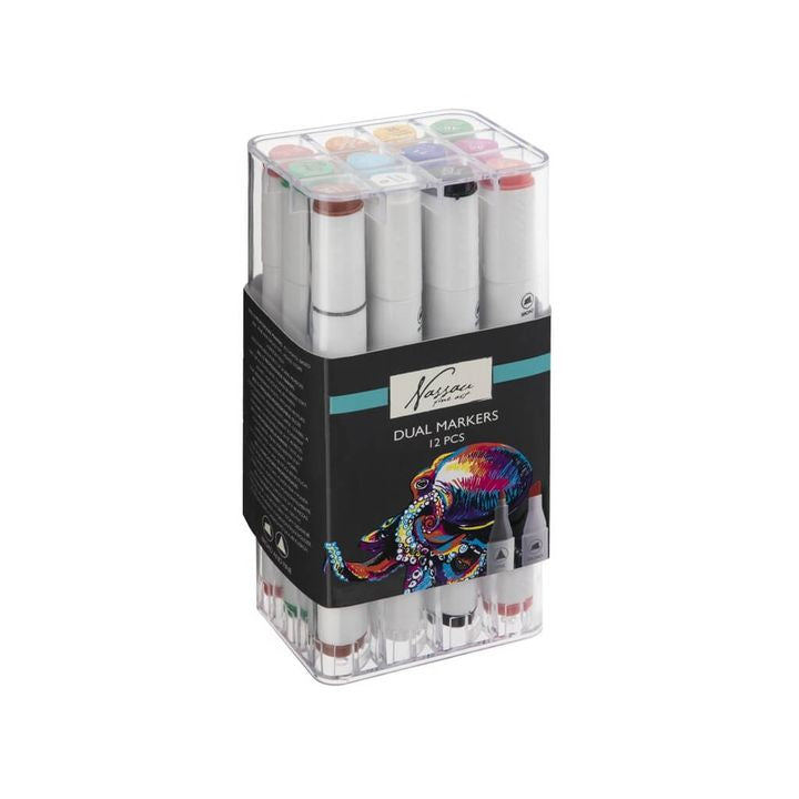 set de markere cu doua capete nassau fine art 12 buc