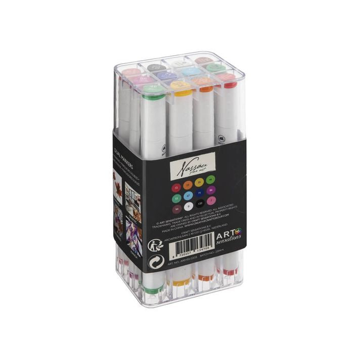 set de markere cu doua capete nassau fine art 12 buc