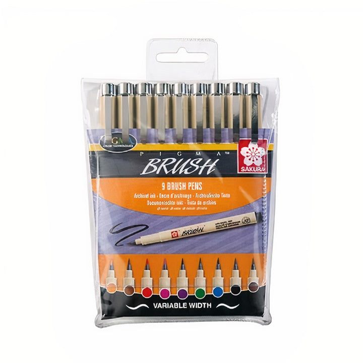 set de markeri sakura pigma brush 9 piese ro skrpoxsdkbr9