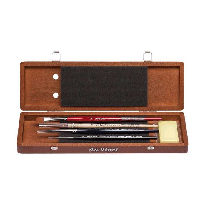 set de pensule pentru acuarela in cutie de lemn da vinci