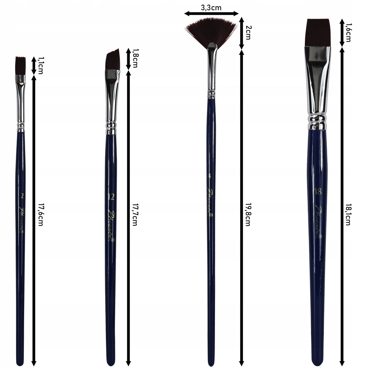 Set de pensule Phoenix din nailon maro 6614S2 - 4 piese