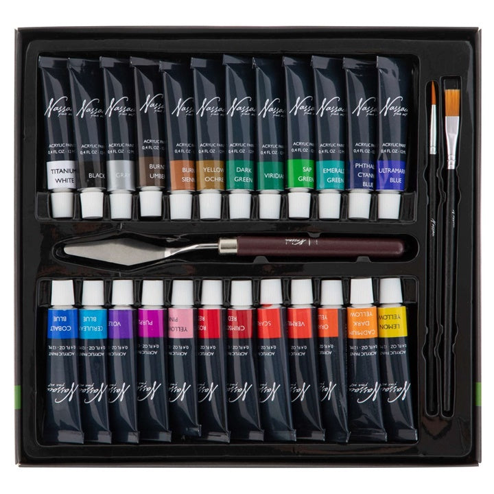 set de pictura acrilica nassau fine art 29 piese