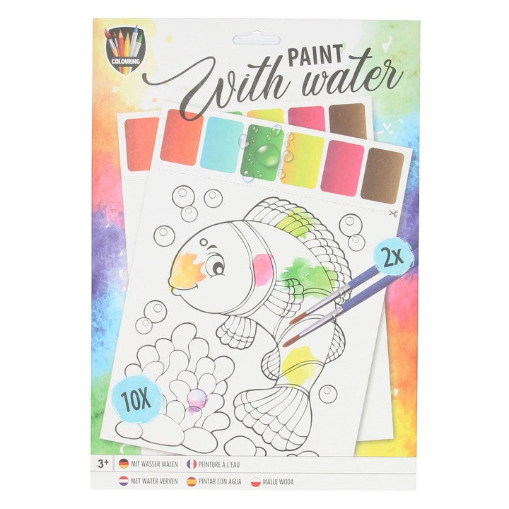 set de pictura cu apa 10 coli 2 pensule