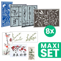 set de sabloane de pictura si tatuaj fantezie asiatica 8 dimensiuni si tipuri diferite ro wqxstencilasf
