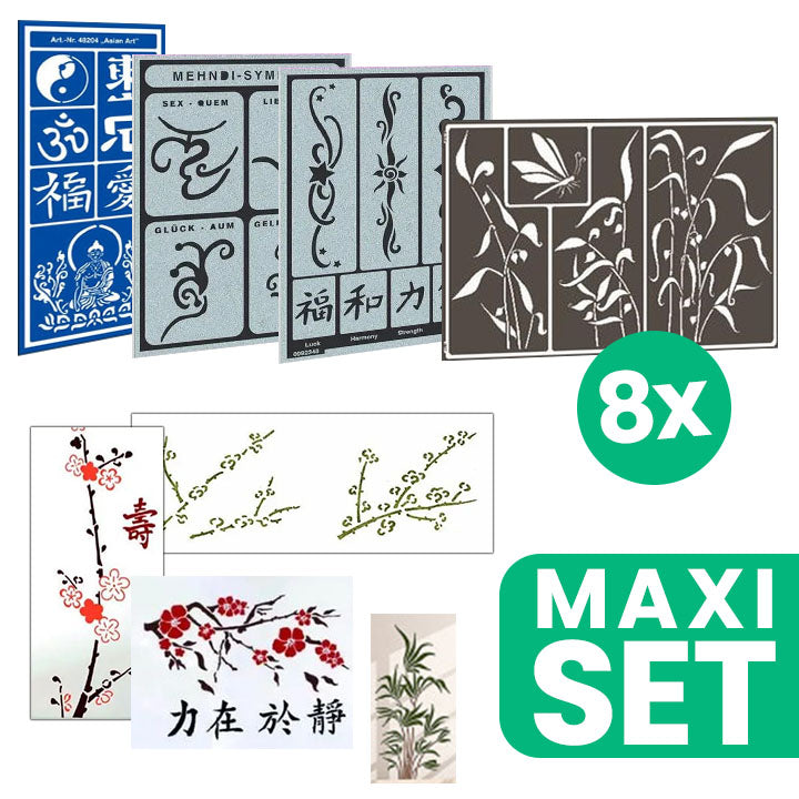 set de sabloane de pictura si tatuaj fantezie asiatica 8 dimensiuni si tipuri diferite ro wqxstencilasf