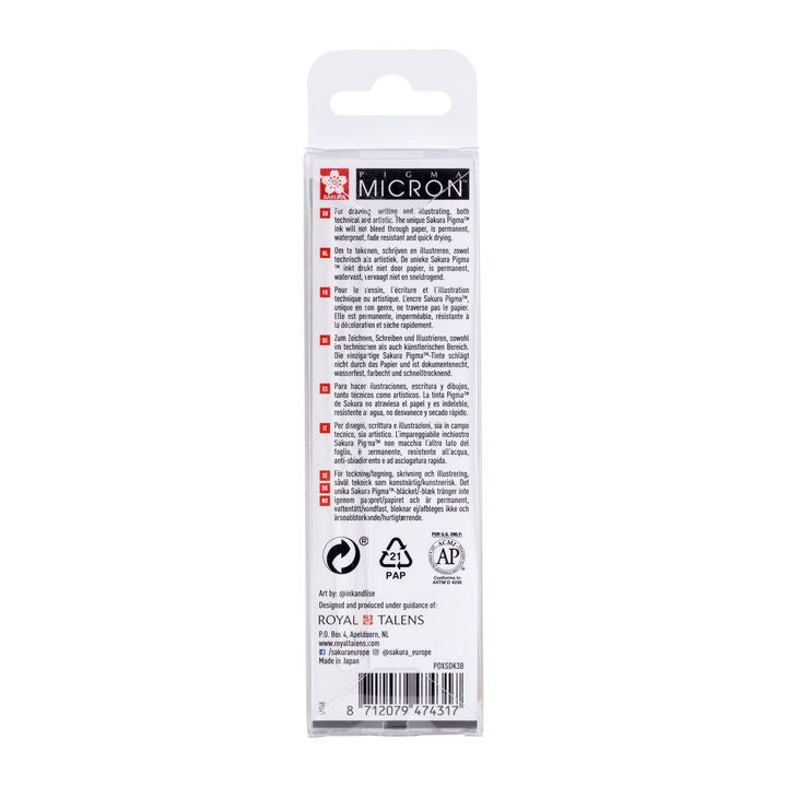 set de stilouri tehnice sakura pigma micron 3 fineliners ro skrpoxsdk3b