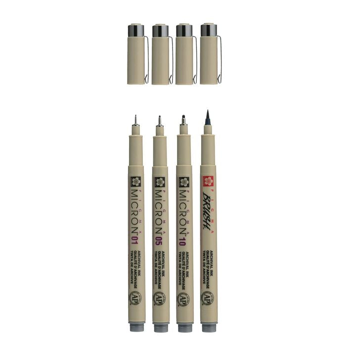 set de stilouri tehnice sakura pigma micron 3 fineliners a brush pen ro skrpoxsdk4c