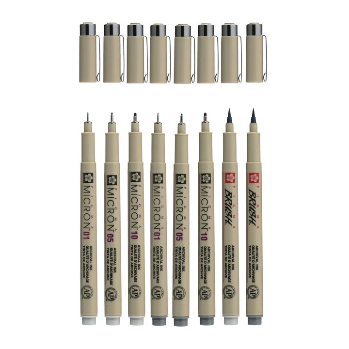 set de stilouri tehnice sakura pigma micron nuante de gri 8 bucati ro skrpoxsdk8c