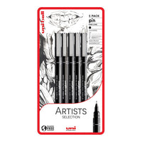 set de uni pin markere fineliner artist selection 5 buc ro unip238212793