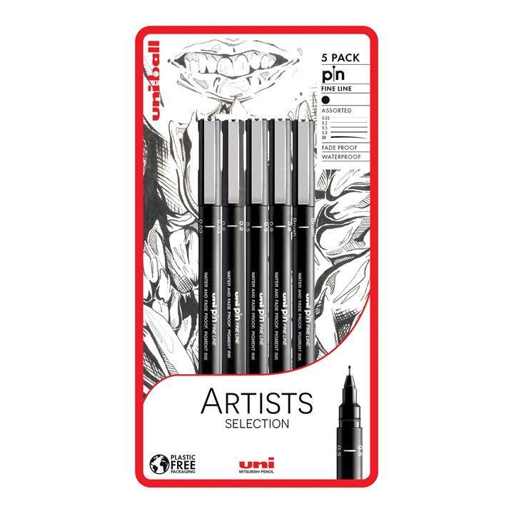 set de uni pin markere fineliner artist selection 5 buc ro unip238212793