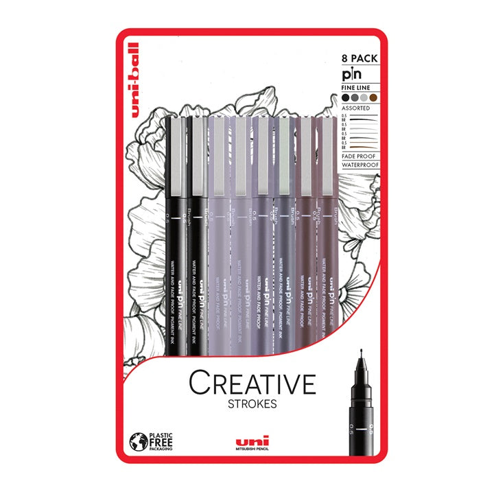 set de uni pin markere fineliner creative strokes 8 buc ro unip238212800